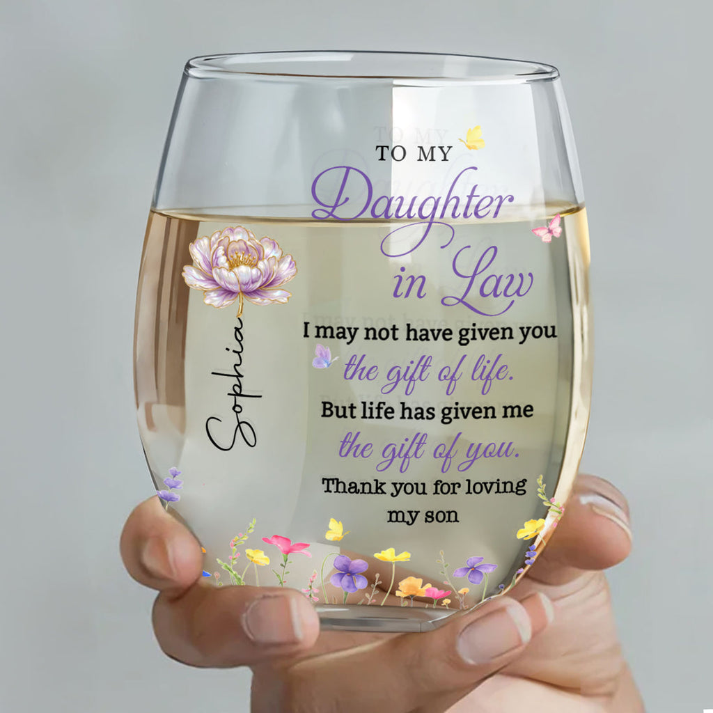 To My Daughter In Law, Stemless Wine Glass, Gift For Daughter In Law