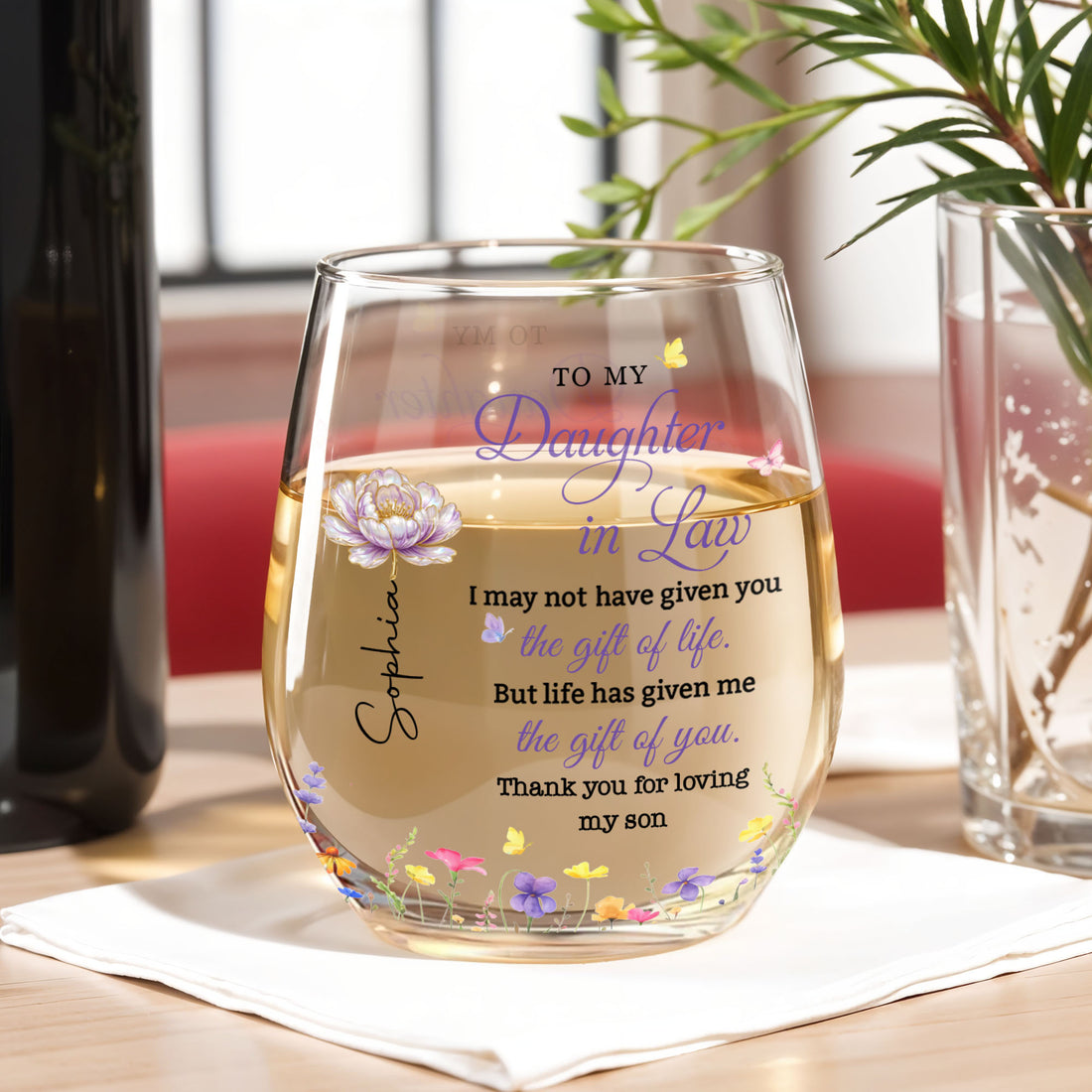 To My Daughter In Law, Stemless Wine Glass, Gift For Daughter In Law