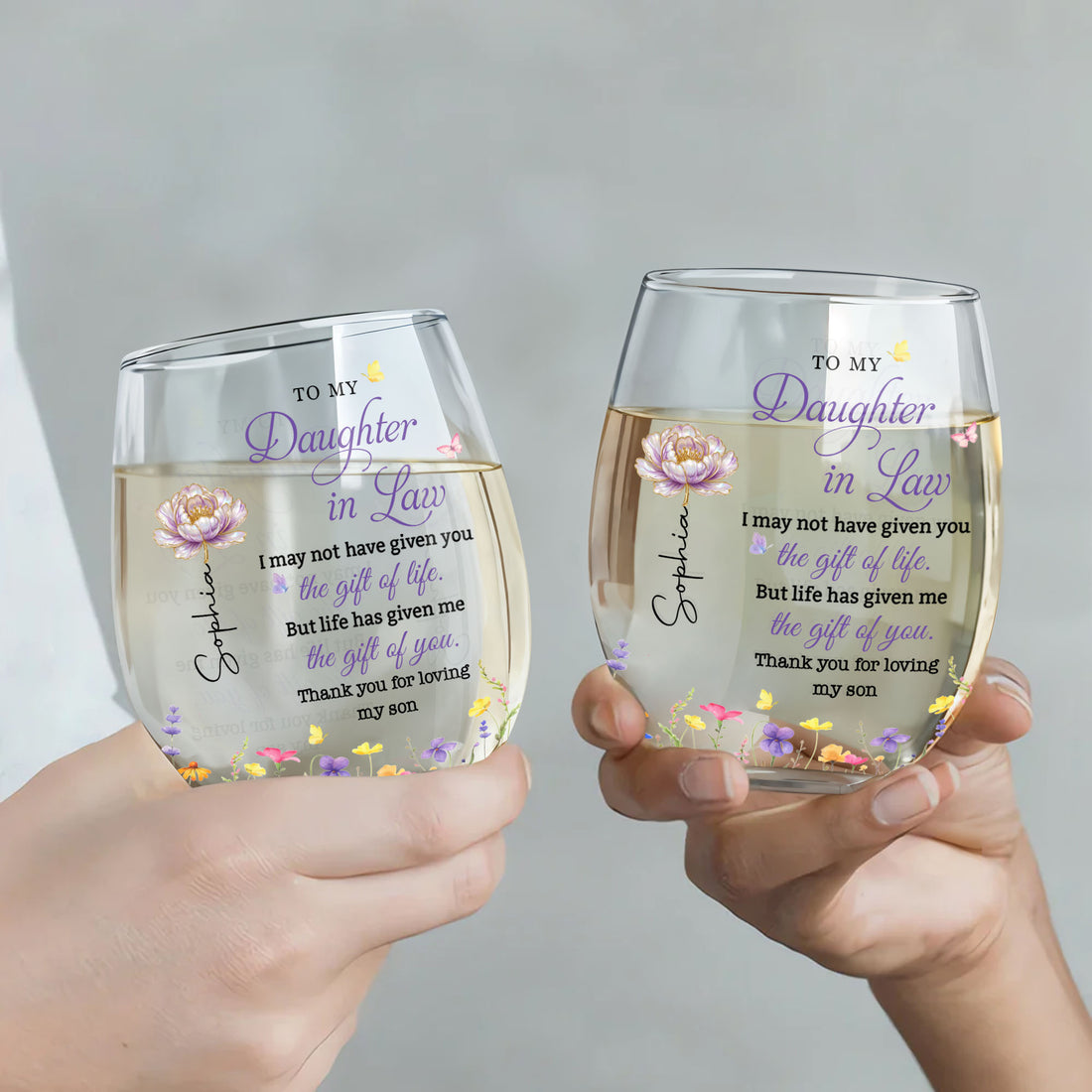 To My Daughter In Law, Stemless Wine Glass, Gift For Daughter In Law