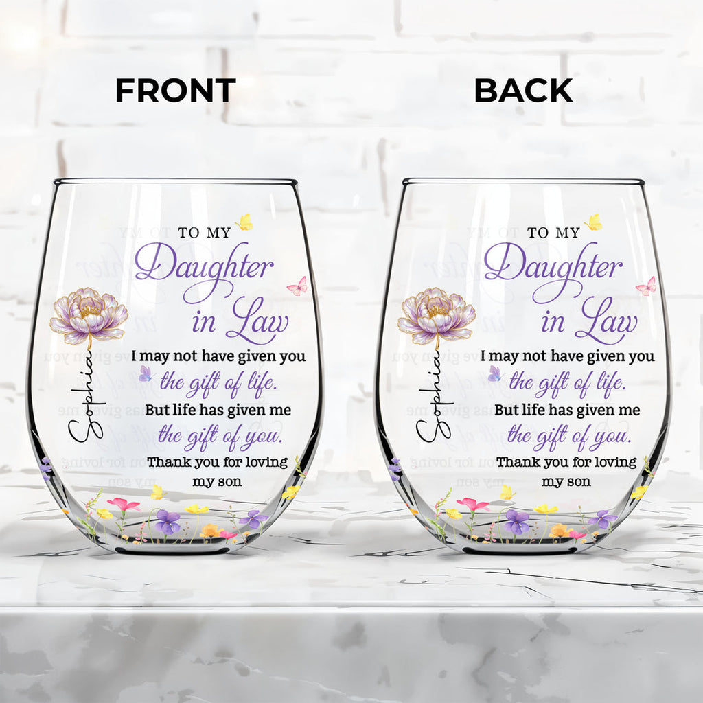 To My Daughter In Law, Stemless Wine Glass, Gift For Daughter In Law