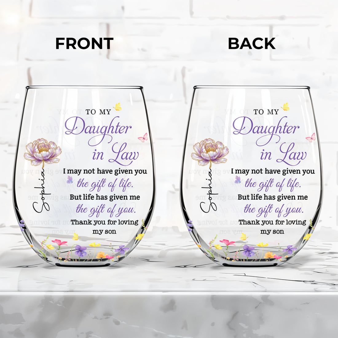 To My Daughter In Law, Stemless Wine Glass, Gift For Daughter In Law
