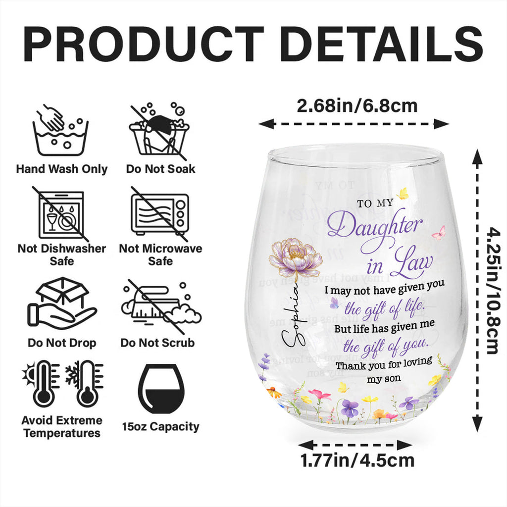To My Daughter In Law, Stemless Wine Glass, Gift For Daughter In Law