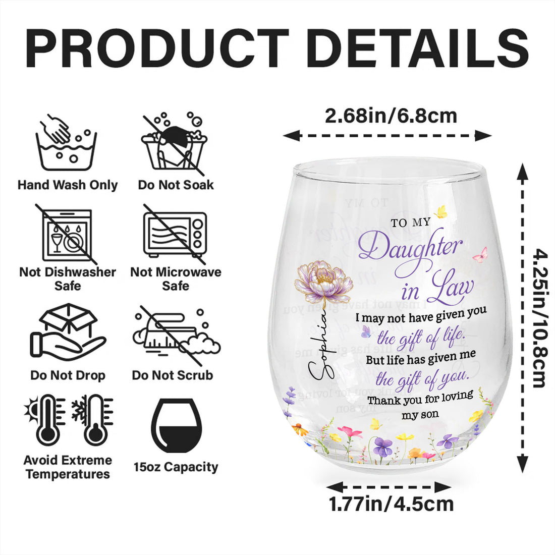 To My Daughter In Law, Stemless Wine Glass, Gift For Daughter In Law