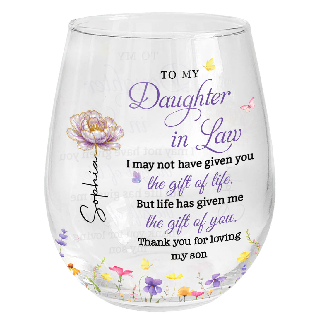 To My Daughter In Law, Stemless Wine Glass, Gift For Daughter In Law