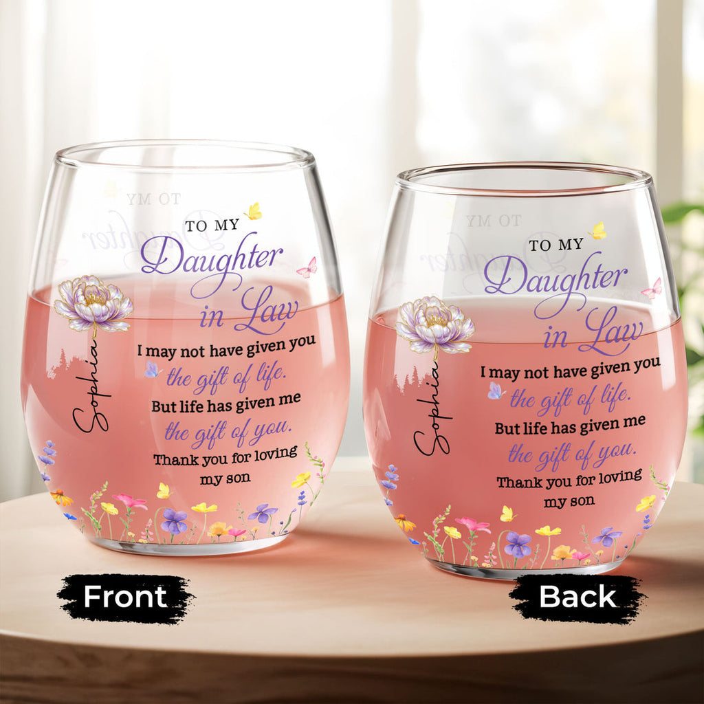 To My Daughter In Law, Stemless Wine Glass, Gift For Daughter In Law