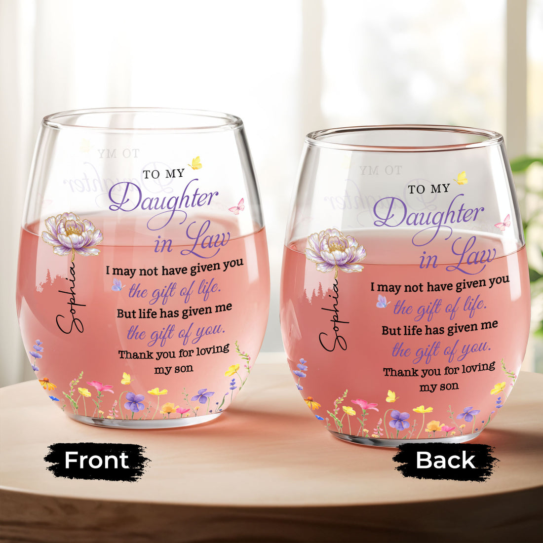 To My Daughter In Law, Stemless Wine Glass, Gift For Daughter In Law