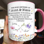 The Bond Between An Aunt & Niece, Flowers And Butterflies, Custom Accent Mug, Gift For Family