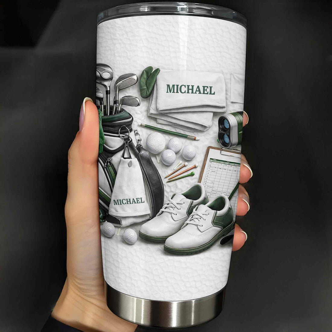 Golf Enthusiast Personalized Tumbler Featuring Clubs and Balls,Custom Stainless Steel Tumbler,Gift For Dad and Sports Lovers