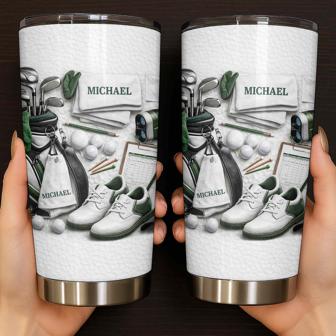 Golf Enthusiast Personalized Tumbler Featuring Clubs and Balls,Custom Stainless Steel Tumbler,Gift For Dad and Sports Lovers