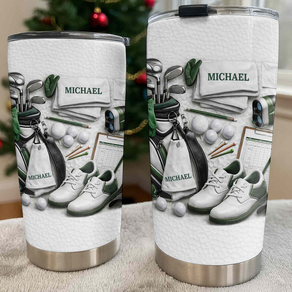 Golf Enthusiast Personalized Tumbler Featuring Clubs and Balls,Custom Stainless Steel Tumbler,Gift For Dad and Sports Lovers