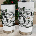 Golf Enthusiast Personalized Tumbler Featuring Clubs and Balls,Custom Stainless Steel Tumbler,Gift For Dad and Sports Lovers