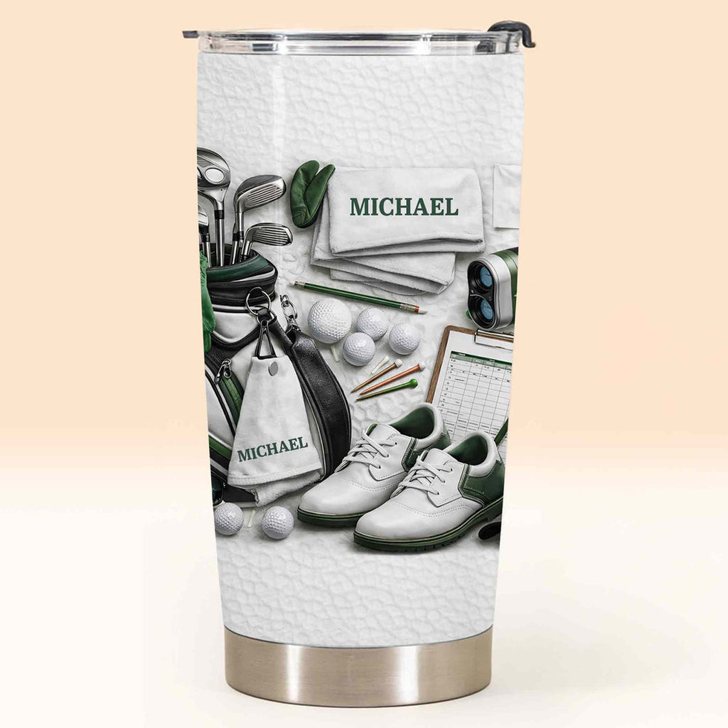 Golf Enthusiast Personalized Tumbler Featuring Clubs and Balls,Custom Stainless Steel Tumbler,Gift For Dad and Sports Lovers
