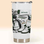 Golf Enthusiast Personalized Tumbler Featuring Clubs and Balls,Custom Stainless Steel Tumbler,Gift For Dad and Sports Lovers