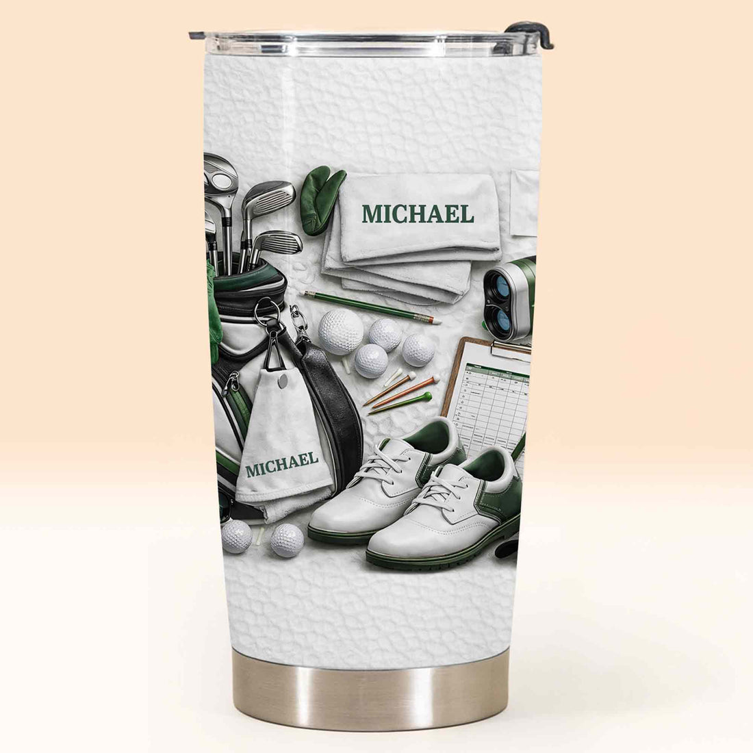 Golf Enthusiast Personalized Tumbler Featuring Clubs and Balls,Custom Stainless Steel Tumbler,Gift For Dad and Sports Lovers