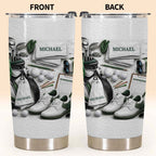 Golf Enthusiast Personalized Tumbler Featuring Clubs and Balls,Custom Stainless Steel Tumbler,Gift For Dad and Sports Lovers